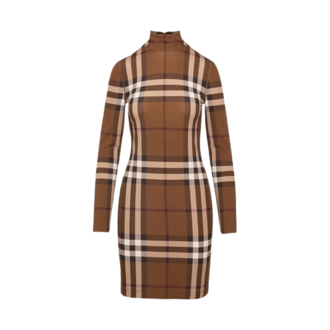 8057106 (W) Burberry Check Stretch Gemma Dress Dark Birch Brown