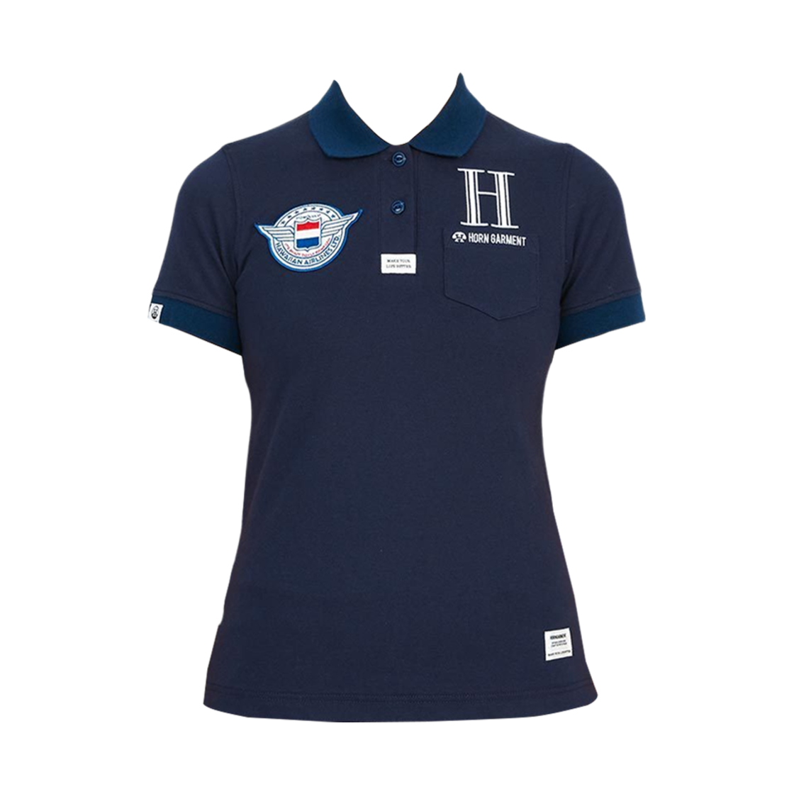 (W) 혼가먼트 에어라인 골프 웨어 폴로 티셔츠 네이비((W) Horn Garment Airlines Golf Wear Polo T-Shirt Navy)