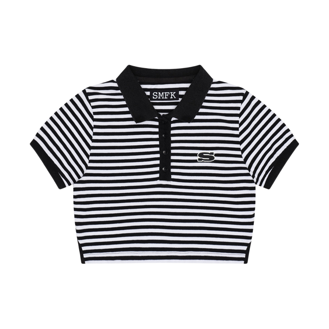 (W) 에스엠에프케이 캠퍼스 블랙 화이트 스트라이프 폴로 블랙 화이트((W) SMFK Campus Black and White Stripe Polo Black White)