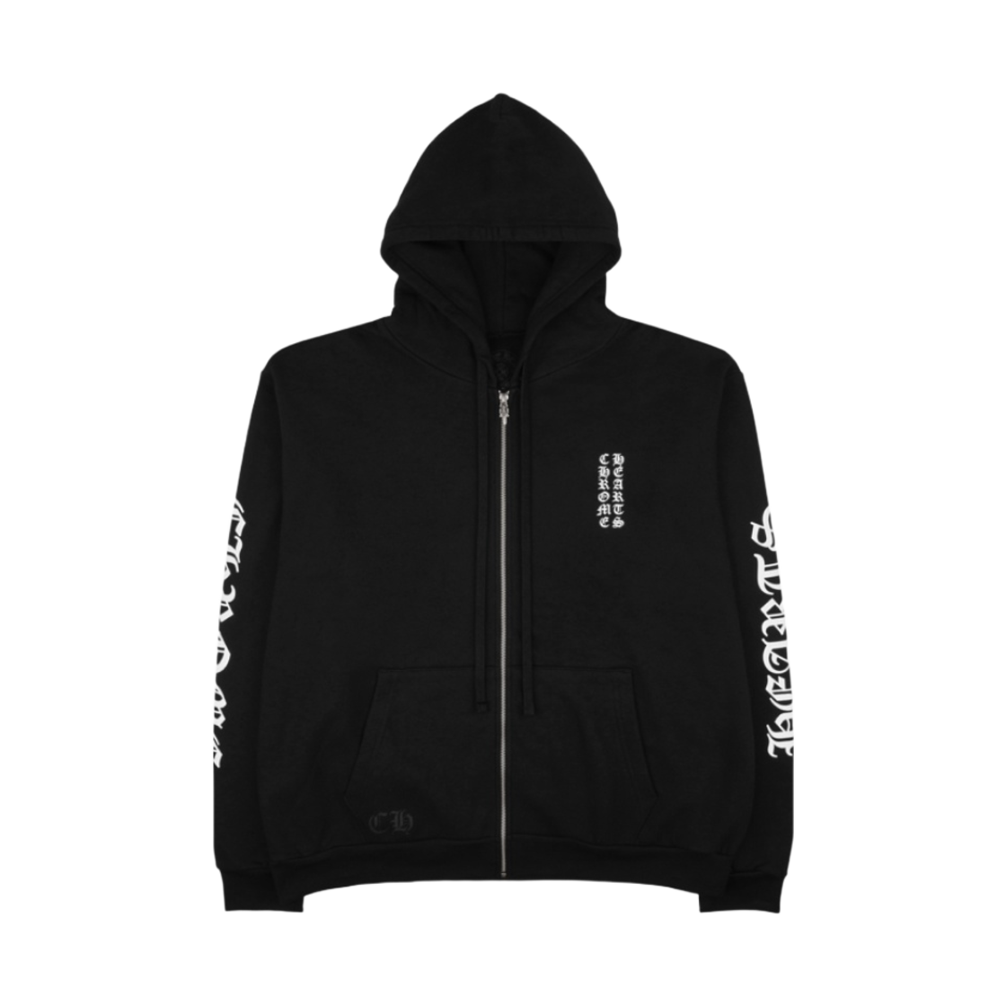 크롬하츠 버티컬 롱 플리스 집업 후드 블랙(Chrome Vertical Logo Fleece Zip-Up Hoodie Black)