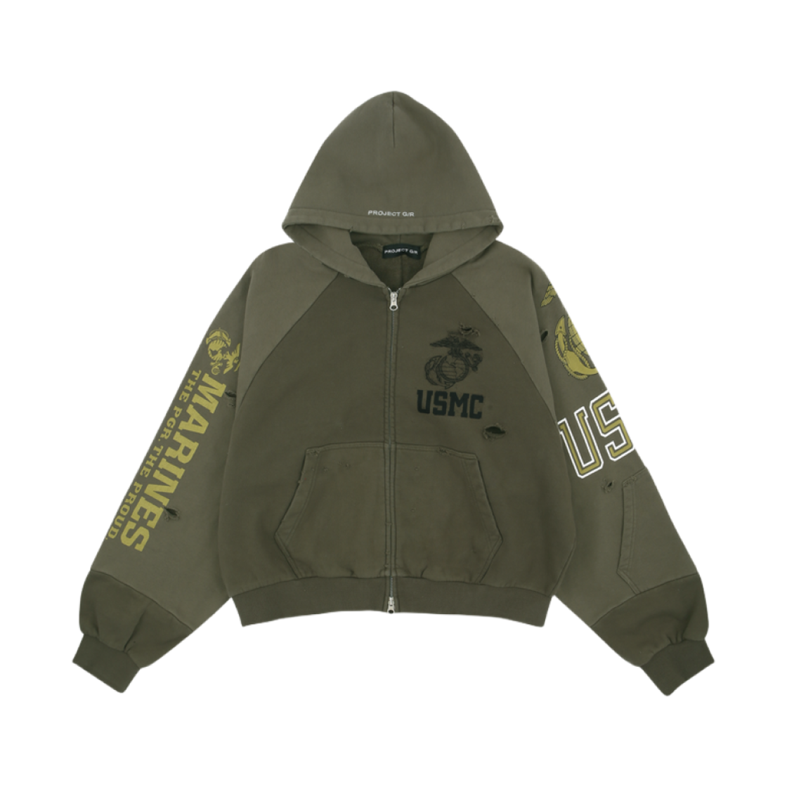 프로젝트 G/R 리컨스트럭티드 폴디드 집 후드 카키(Project G/R Reconstructed Folded Zip Hoodie Khaki)