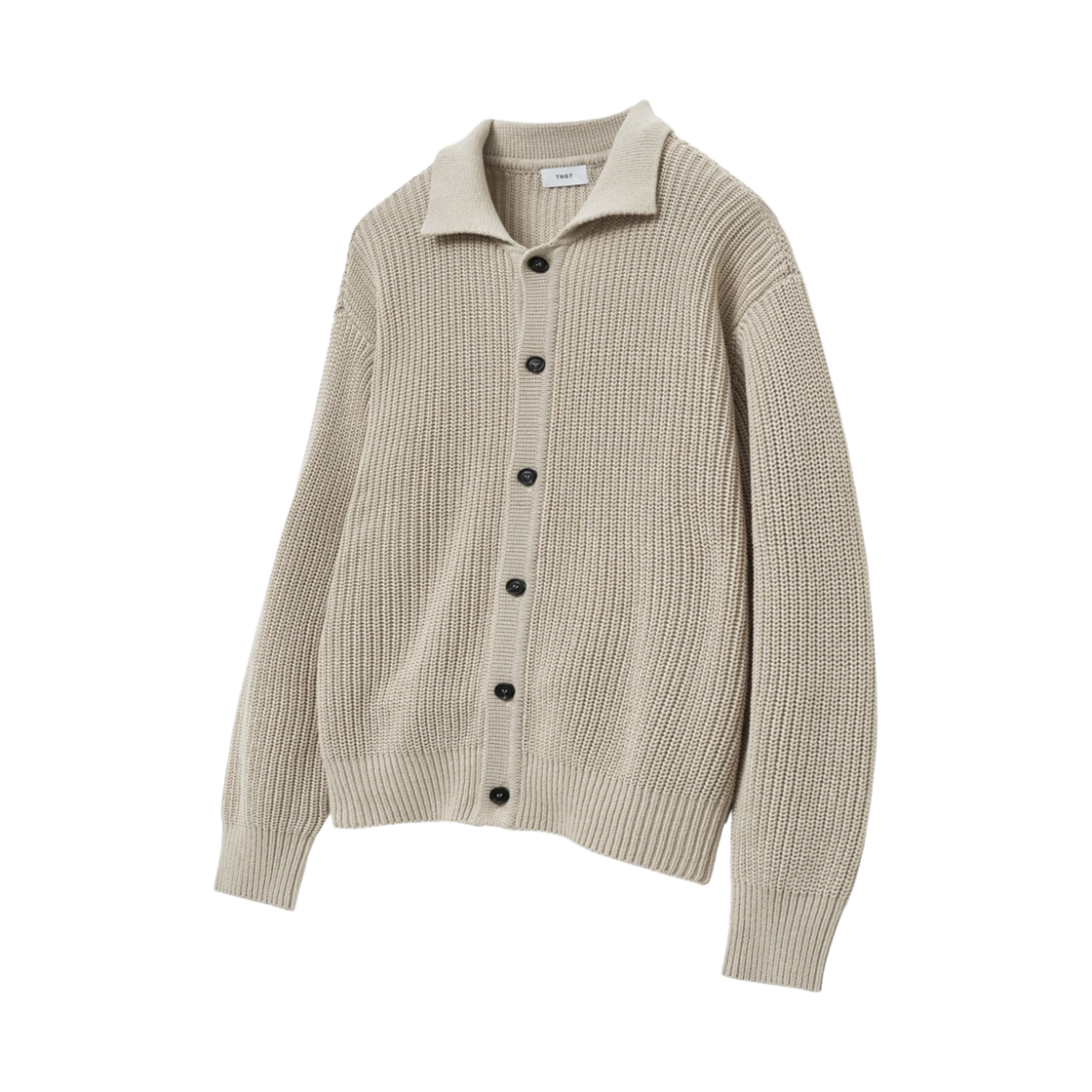 티엔지티 세미오버핏 카라 가디건 베이지