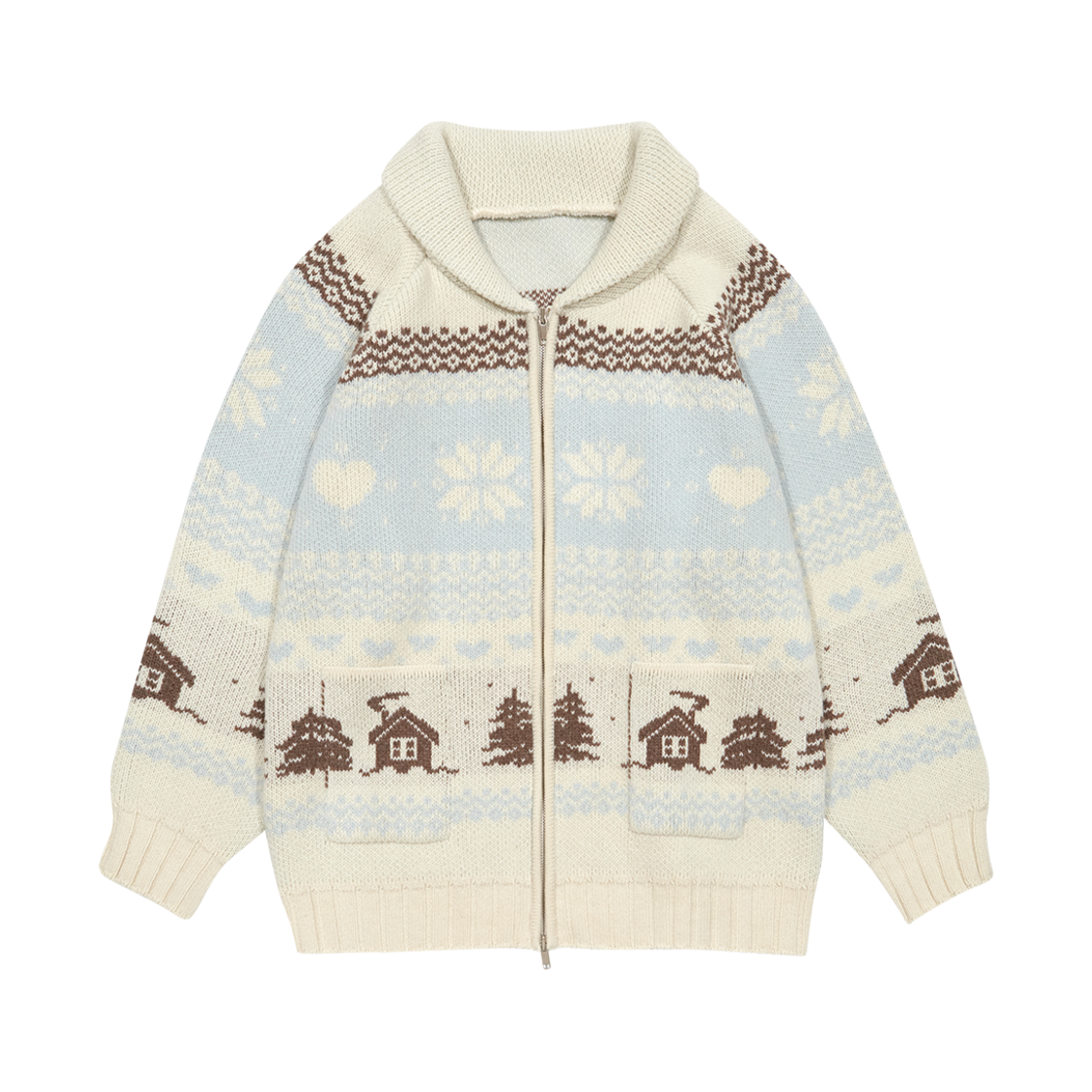 마가린핑거스 램스울 코위찬 니트 집업 크림