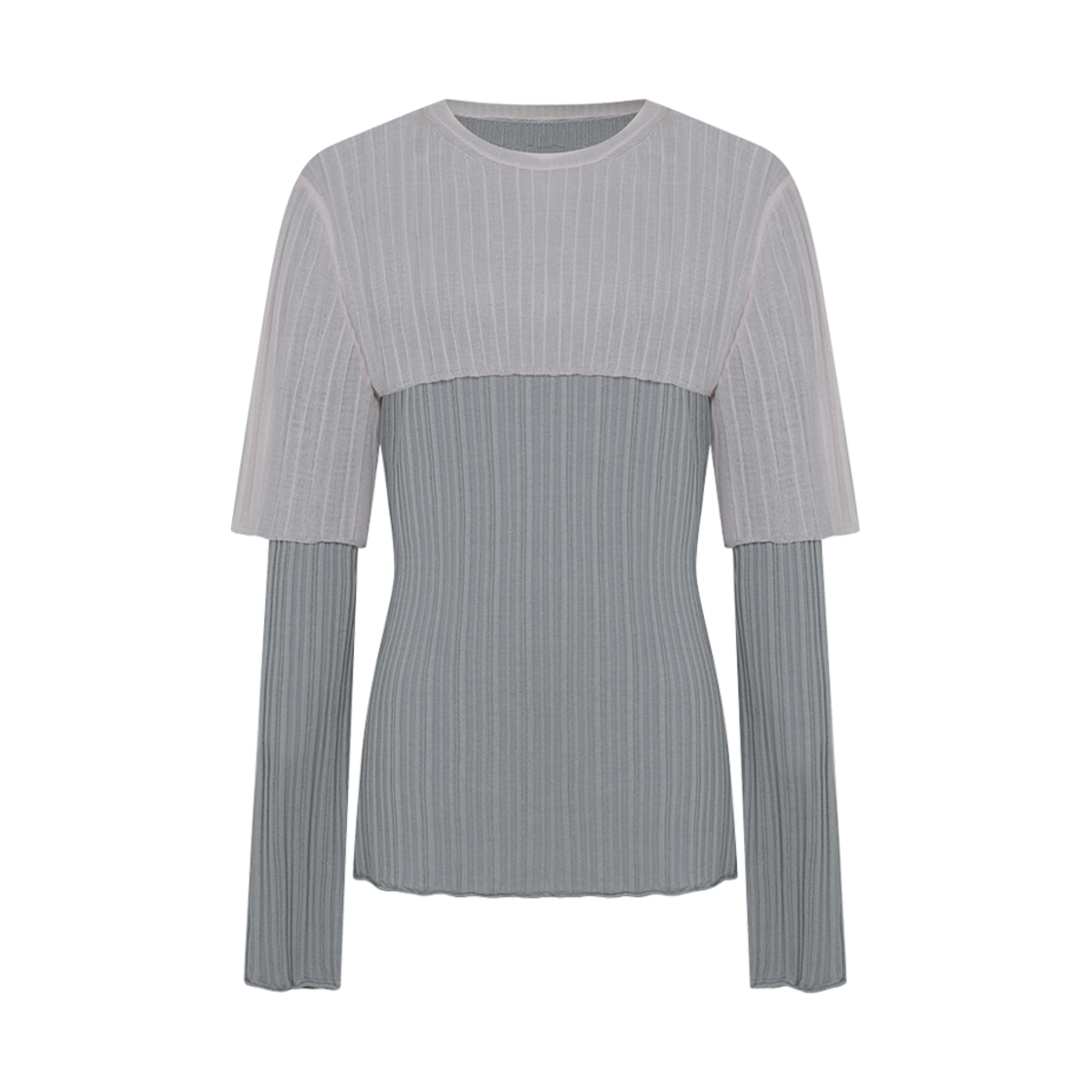 쥬키프 레이어드 립 풀오버 그레이(Juukiff Layered Top In Silk Mixed Lyocell And Viscose Grey)