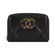 Chanel 19 Zipped Coin Purse Lambskin & Gold Black
