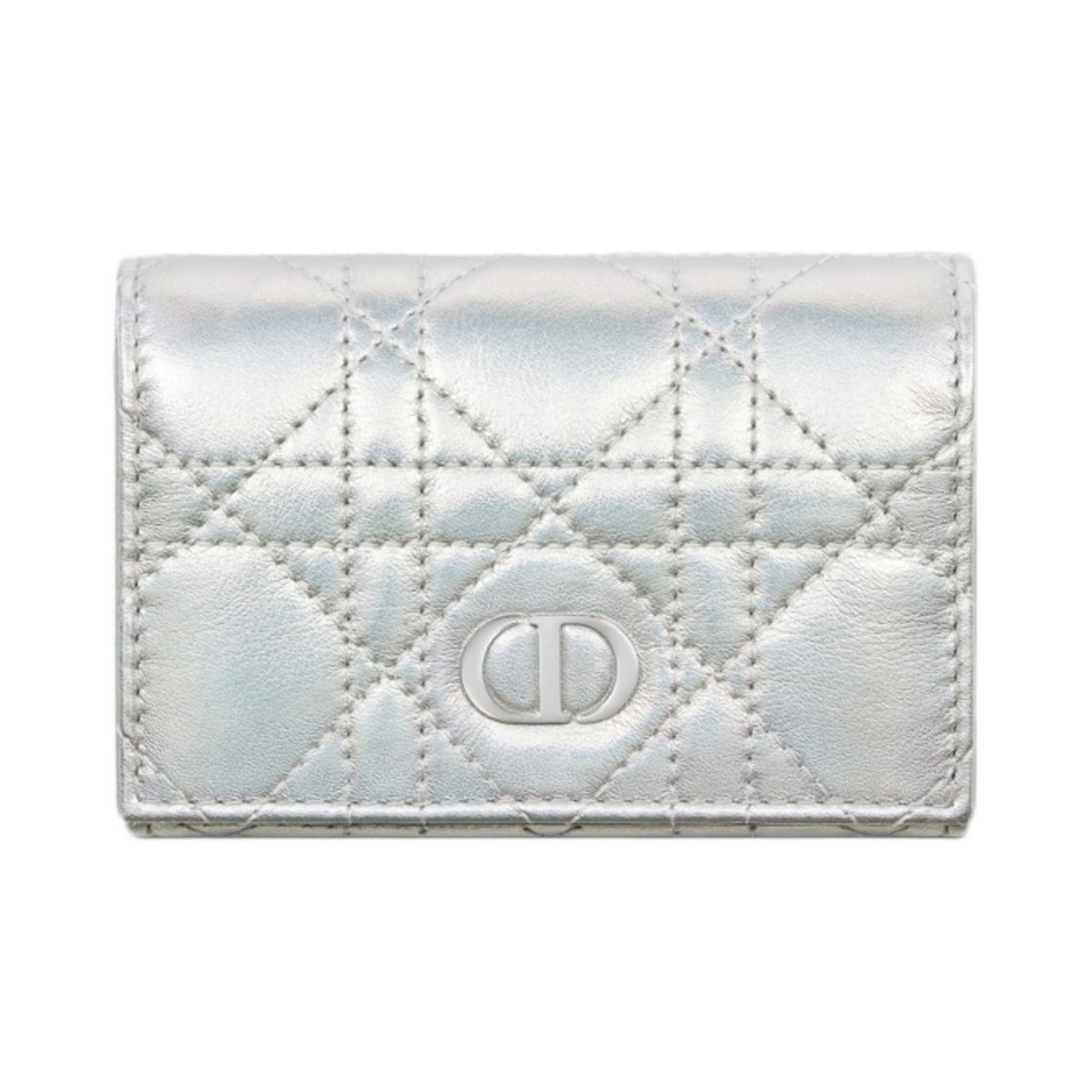 디올 카로 XS 지갑 이리디센트 메탈릭 실버 톤 까나쥬 램스킨(Dior Caro Xs Wallet Iridescent Metallic Silver Tone Cannage Lambskin) - 1