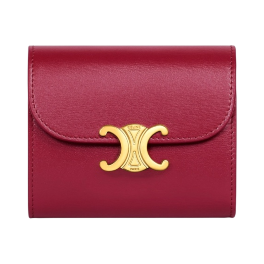 Celine Triomphe Small Flap Wallet in Shiny Calfskin Carmin