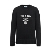 (W) Prada Wool Cashmere Logo Crewneck Sweater Black