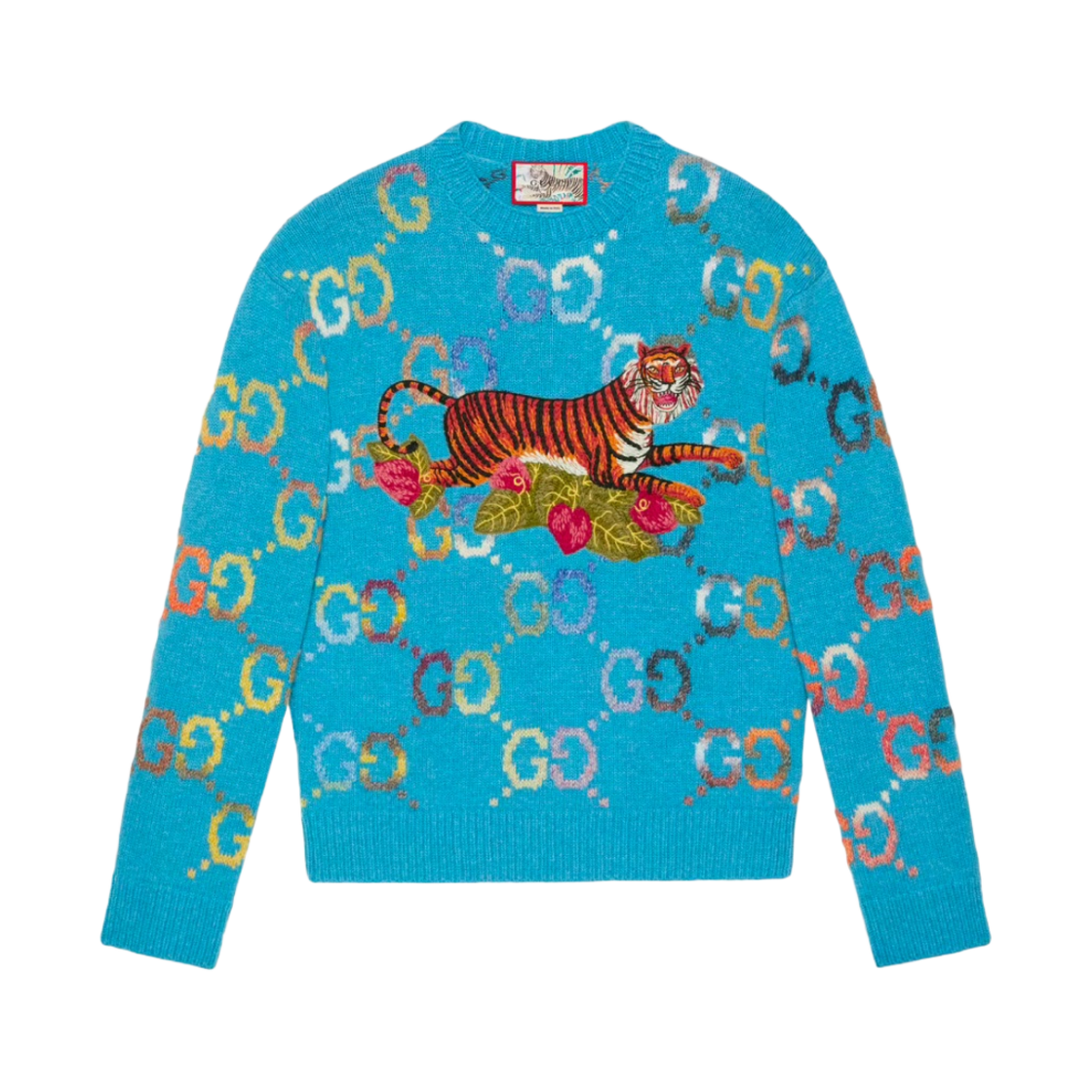 구찌 타이거 GG 자카드 울 스웨터 블루(Gucci Tiger GG Jacquard Wool Sweater Blue)