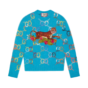 Gucci Tiger GG Jacquard Wool Sweater Blue