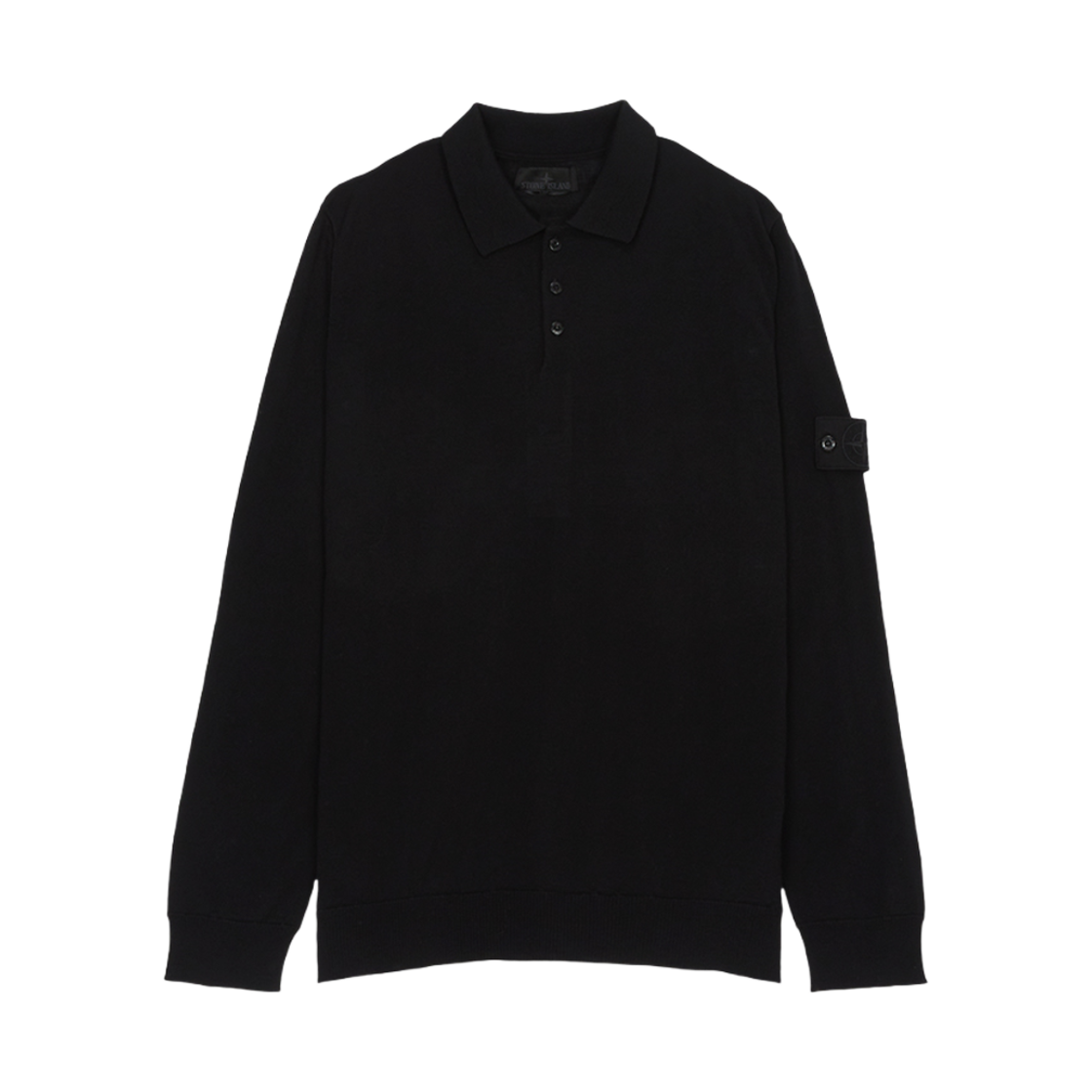 K1S1551000-71S00FC-V0029 Stone Island 5100071 Light RWS Pure Wool Stone Island Ghost Knit Long-Sleeve Polo Shirt with Ribbed Details Black - 25SS