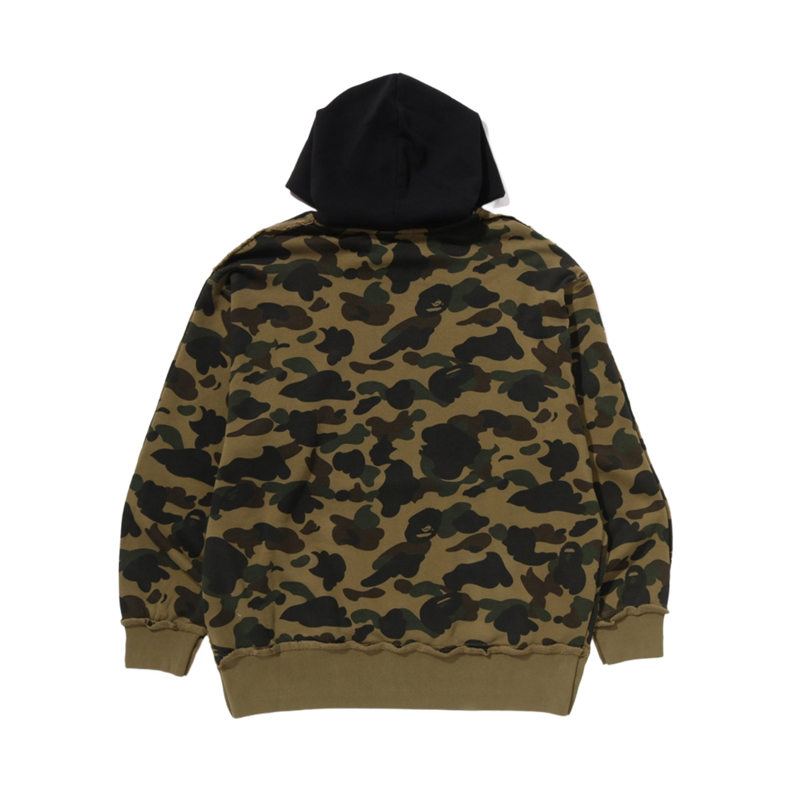 0ZXSWM114313O BAPE 1st Camo Blocking Raw Edge Hoodie Black