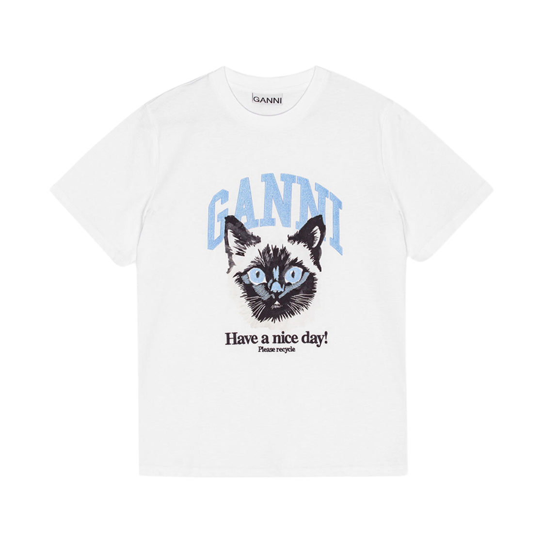 (W) 가니 베이직 저지 캣 릴렉스드 티셔츠 브라이트 화이트((W) Ganni Basic Jersey Cat Relaxed T-Shirt Bright White)