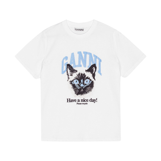 T4005-151 (W) Ganni Basic Jersey Cat Relaxed T-Shirt Bright White