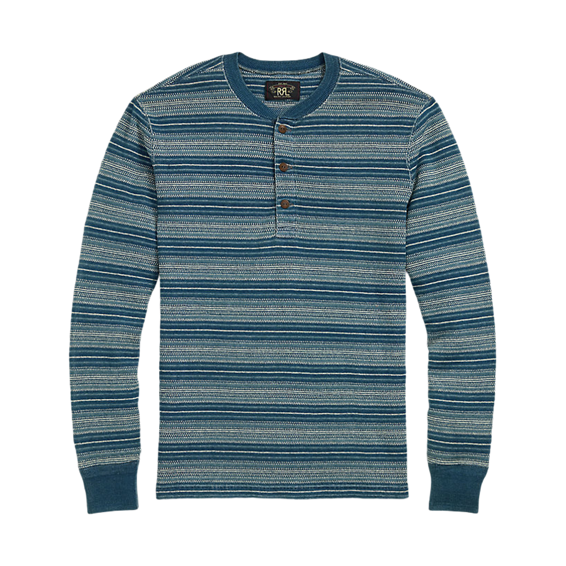 더블알엘 인디고 스트라이프 자카드 헨리 셔츠 인디고 멀티(Double RL Indigo Striped Jacquard Henley Shirt Indigo Multi)