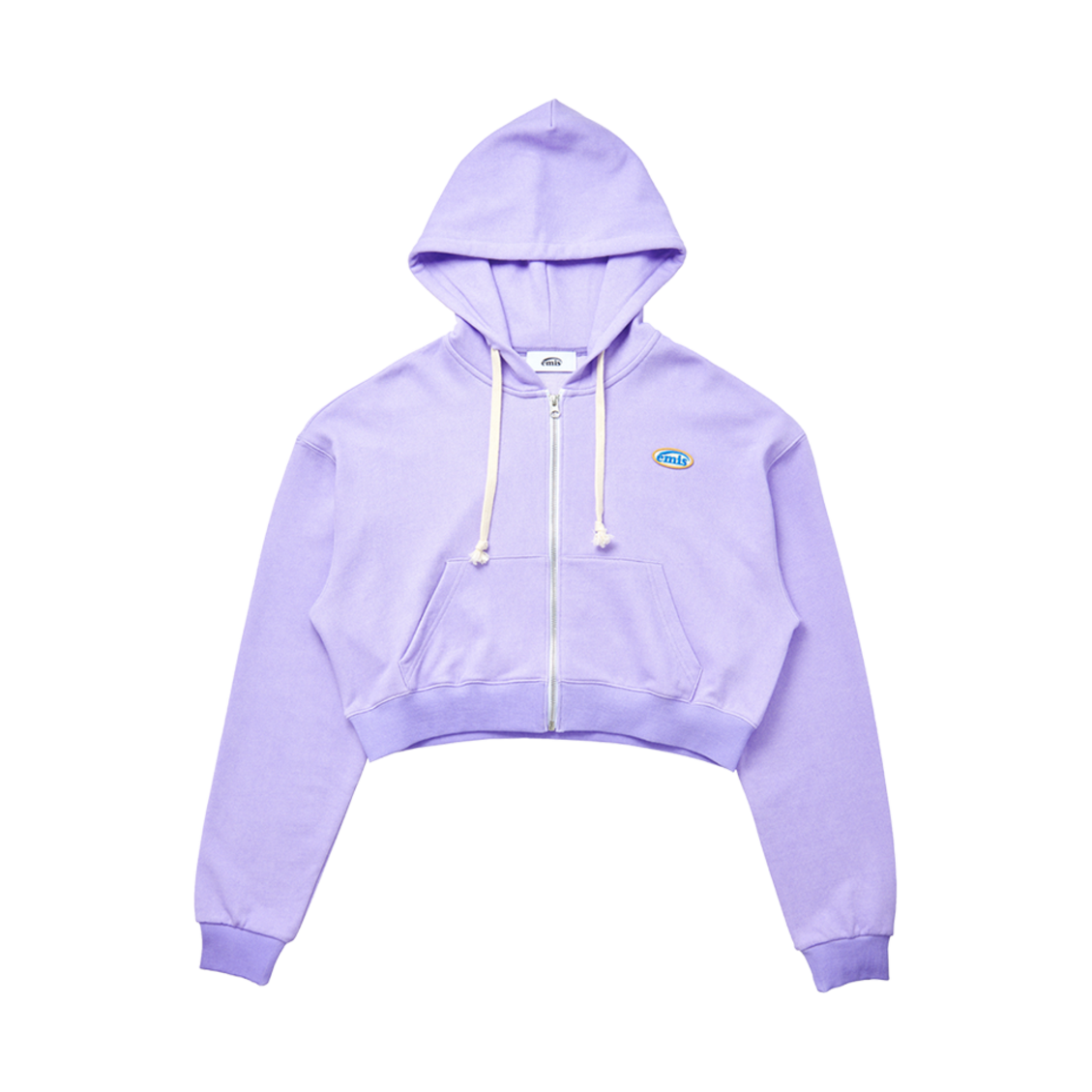 (W) 이미스 크롭 미니 와펜 집 후드 라이트 퍼플((W) Emis Cropped Mini Wappen Zip Hoodie Light Purple)