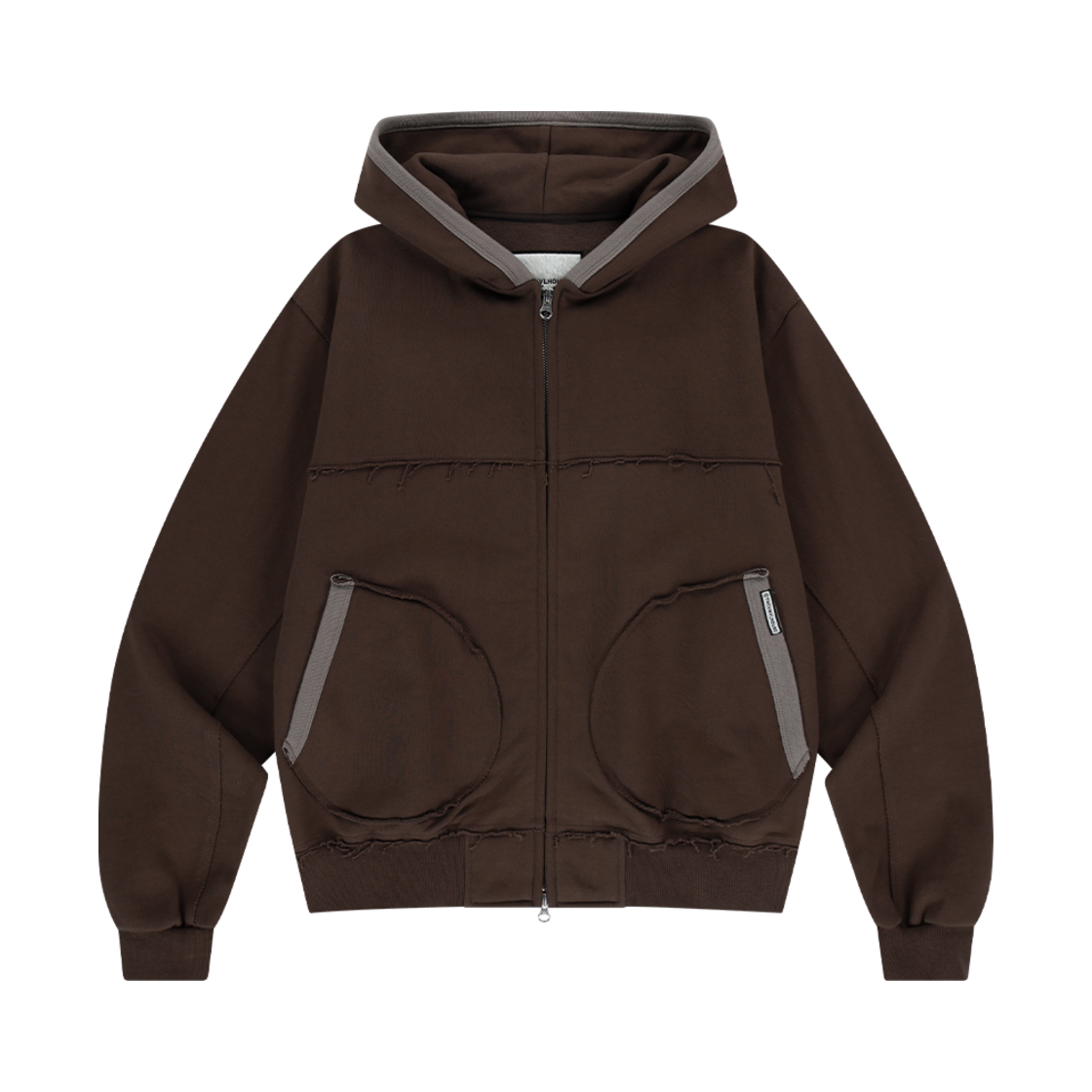 더바이닐하우스 컷 오프 후드 집업 브라운(Thevinylhouse Cut Off Hoodie Zip-Up Brown)