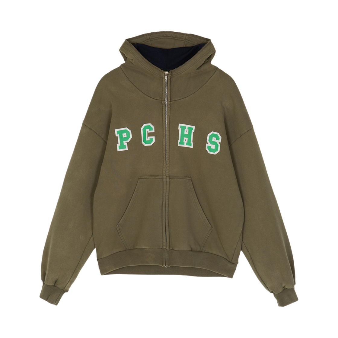 PCS24MXHD008_K Peaches Engine Start Button Zip-Up Hoodie Khaki