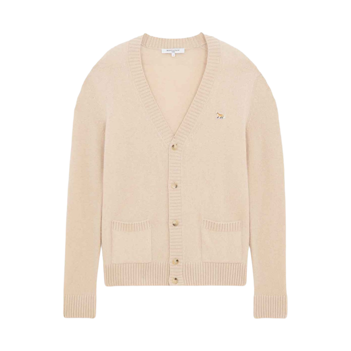 (W) 메종 키츠네 베이비 폭스 패치 박시 가디건 베이지((W) Maison Kitsune Baby Fox Patch Boxy Cardigan Beige) - 1