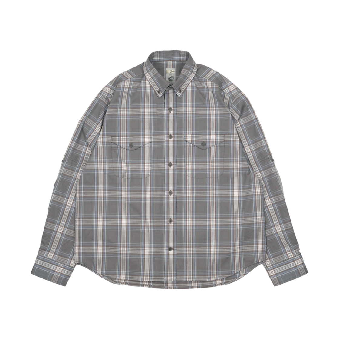 A-028 mmogarden mmo Roll-up Check Shirt Gray