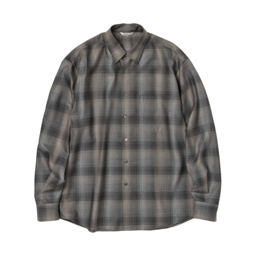 A24AS01LC Auralee Super Light Wool Check Shirt Charcoal Grey Check - 24AW