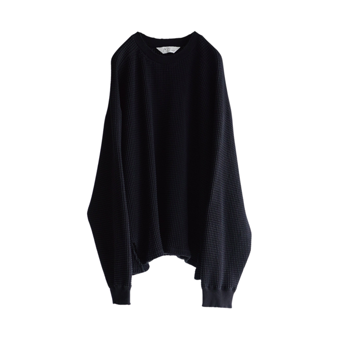 ANC-CT35 Ancellm Damage Heavy Waffle Oversized LS T-Shirt Black