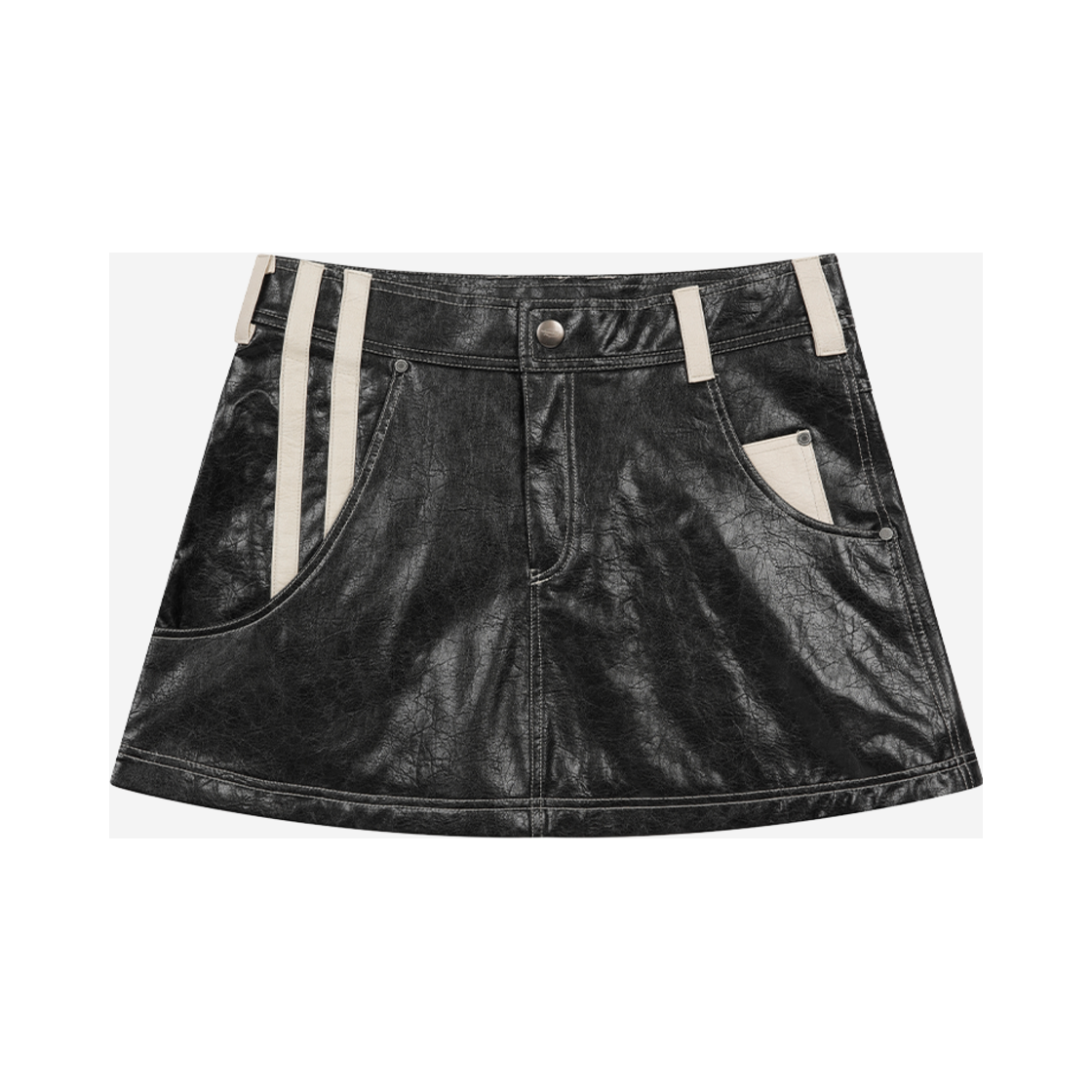 E01SK01BK Problemallways Baseball Line Leather Mini Skirt Black