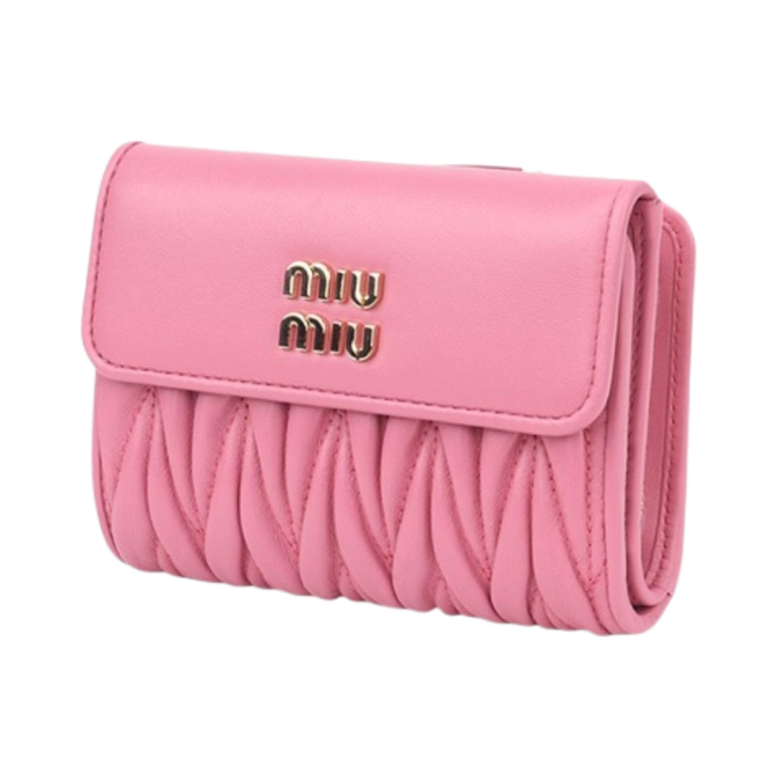 미우 미우 스몰 마테라쎄 나파 가죽 반지갑 베고니아 핑크(Miu Miu Small Matelasse Nappa Leather Wallet Begonia Pink) - 1