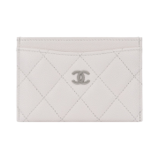 Chanel Classic Card Holder Shiny Grained Calfskin & Silver White
