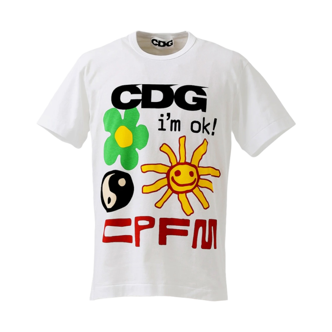 CDG x CPFM 아임 오케이 티셔츠 #1 화이트(CDG x Cactus Plant Flea Market I'm Okay T-Shirt #1 White)