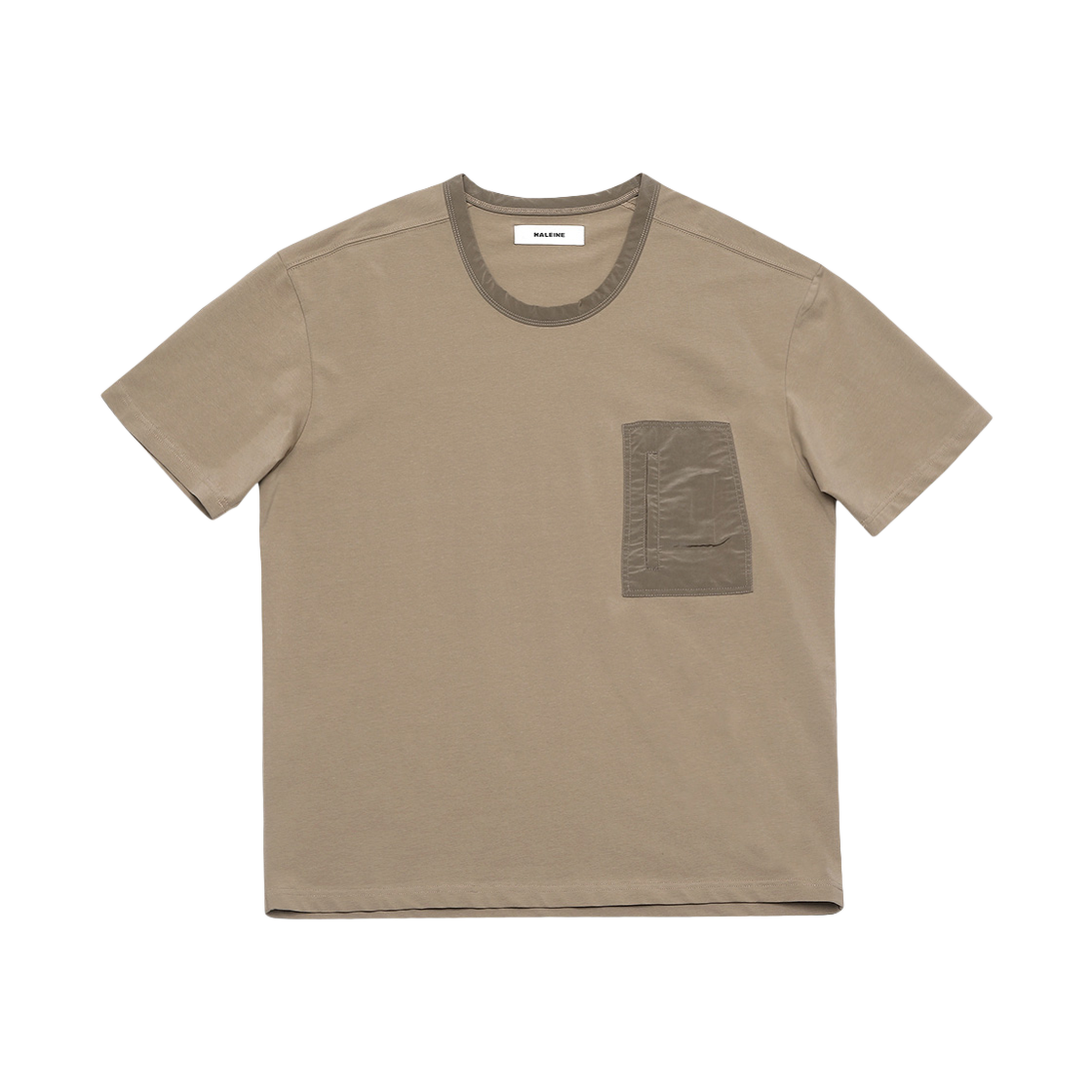 알렌느 믹스드 패브릭 유넥 티셔츠 탄(Haleine Mixed Fabric U-Neck T-Shirt Tan (VT208))