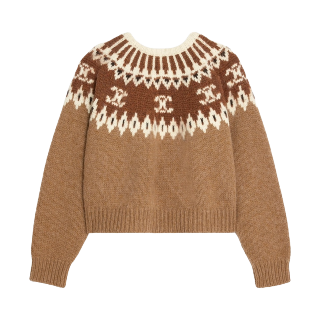 (W) 셀린느 크루 넥 스웨터 트리옹프 페어 아일 울 카멜((W) Celine Crew Neck Sweater In Triomphe Fair Isle Wool Camel) - 2