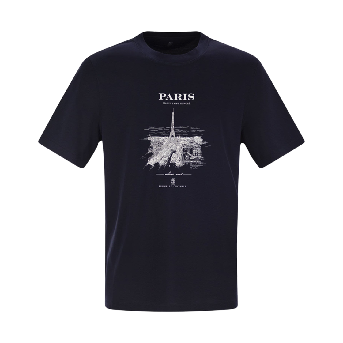 브루넬로 쿠치넬리 코튼 저지 파리 티셔츠 코발트(Brunello Cucinelli Cotton Jersey Paris T-shirt Cobalt) - 1