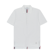 Thom Browne Cotton Pique Center Back Stripe Relaxed Fit Polo White