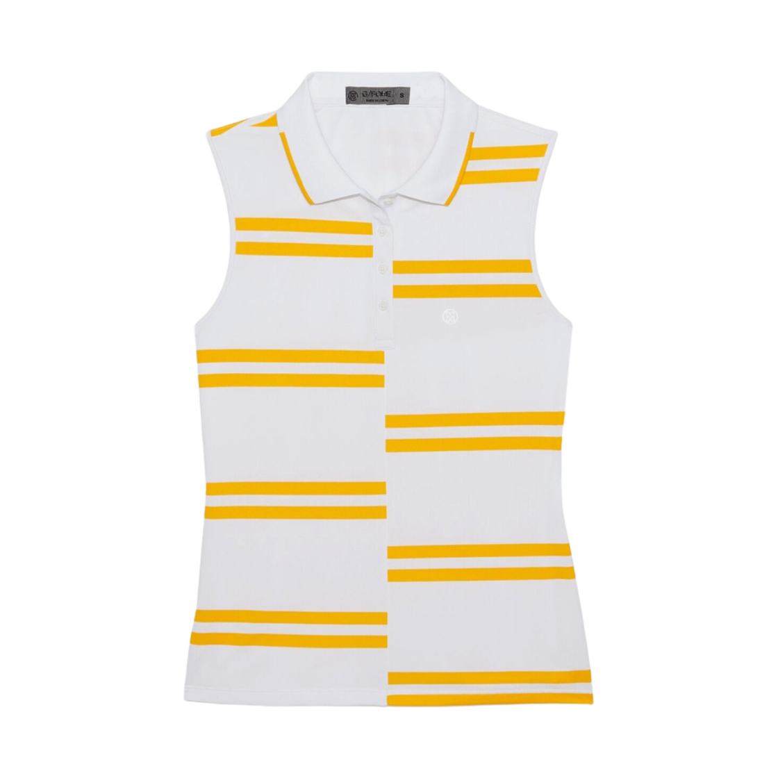 (W) 지포어 오프셋 스트라이프 테크 피케 슬리브리스 폴로 스노우((W) G/Fore Offset Stripe Tech Pique Sleeveless Polo Snow)