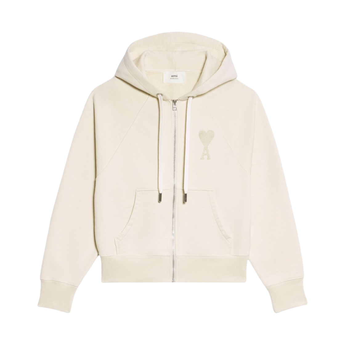 아미 톤온톤 하트 로고 후드 집업 오프 화이트(AMI de Coeur Tone-On-Tone Zipped Hoodie Off White) - 1