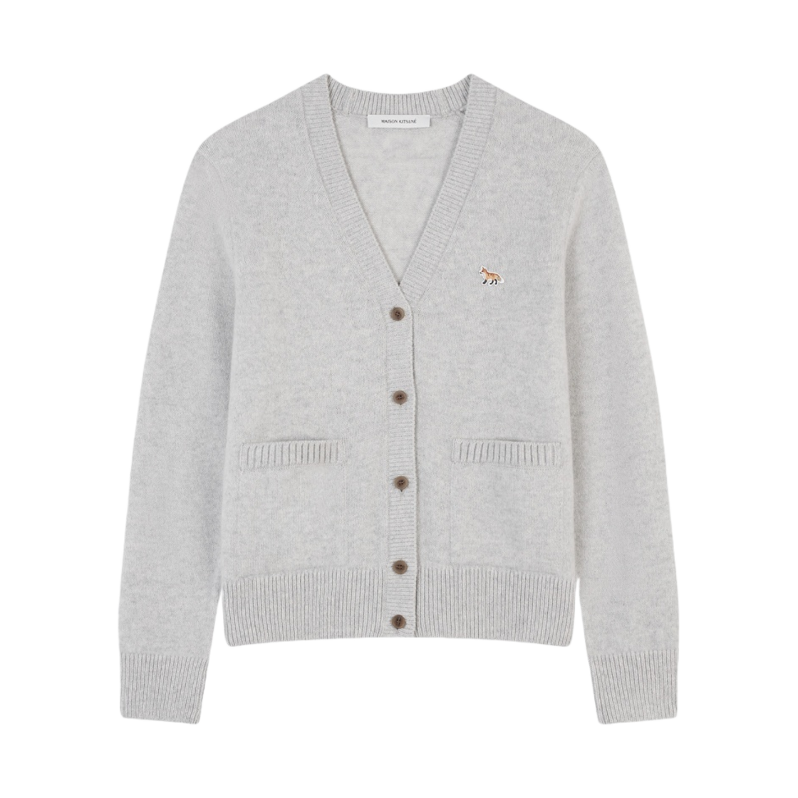 (W) 메종 키츠네 베이비 폭스 패치 박시 가디건 라이트 그레이 멜란지((W) Maison Kitsune Baby Fox Patch Boxy Cardigan Light Grey Melange)