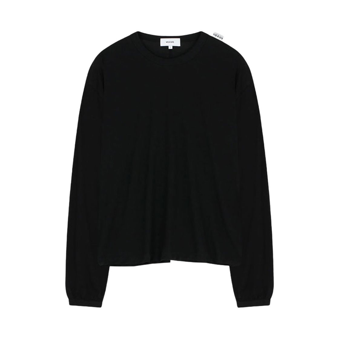 252-2404-01 VIS A VIS Cotton Long Sleeved Center Back Seam Tee Shirt W. Gathered Sleeve Black