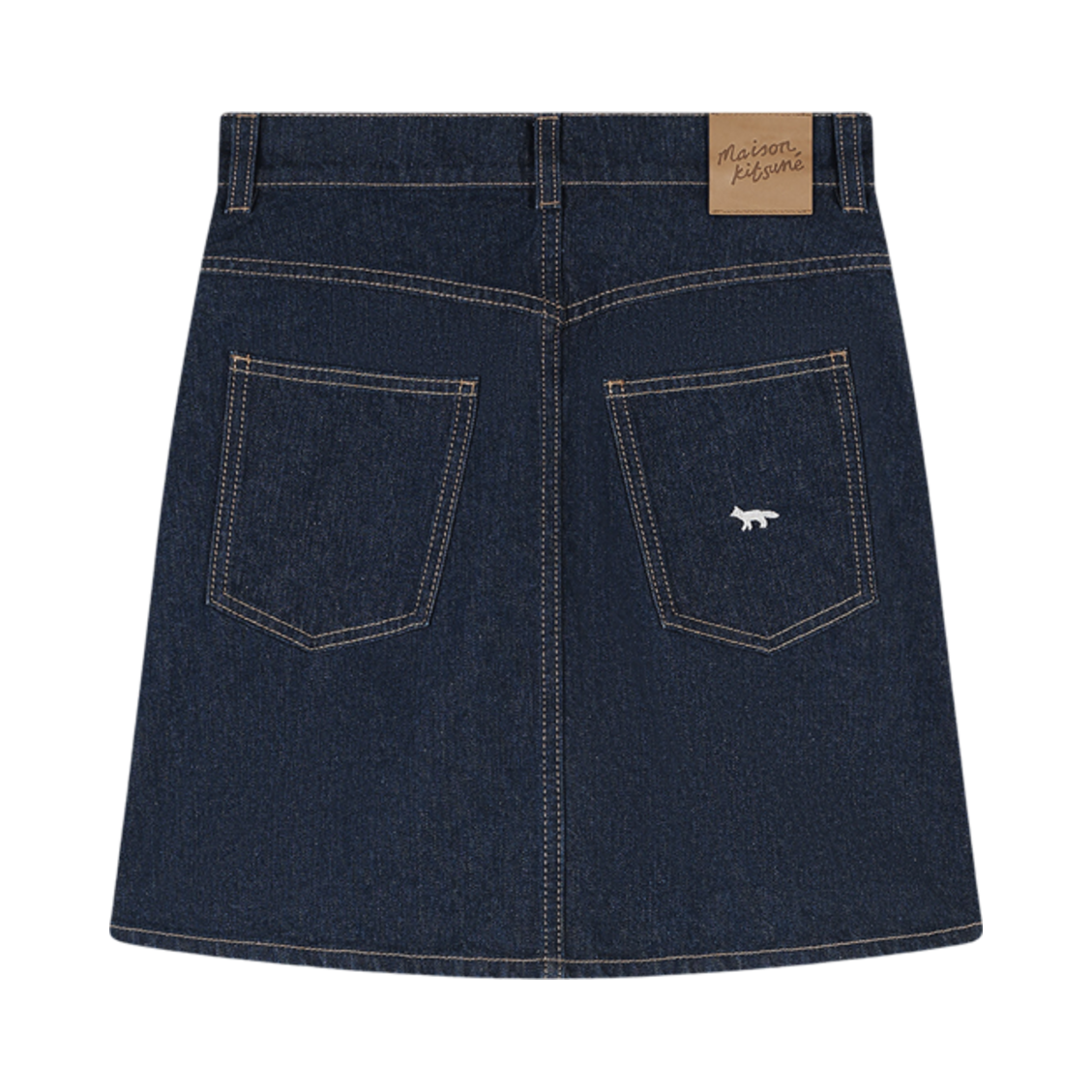 (W) 메종 키츠네 인디고 데님 미니 에이라인 스커트 워시드 인디고((W) Maison Kitsune Mini A-Line Skirt in Indigo Denim Washed Indigo) - 2