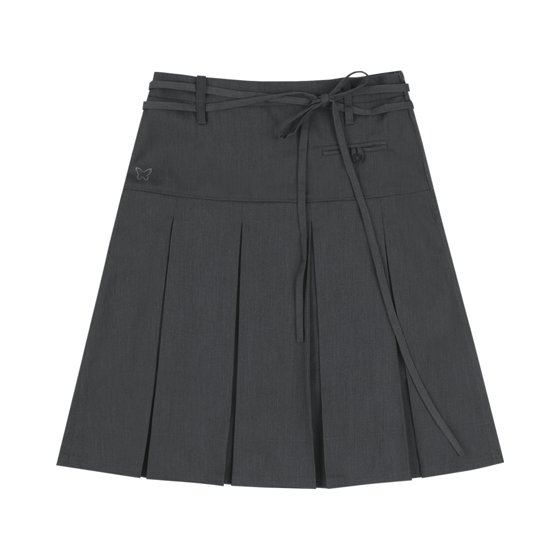 팬시클럽 포멀 버튼 플리츠 미디 스커트 그레이