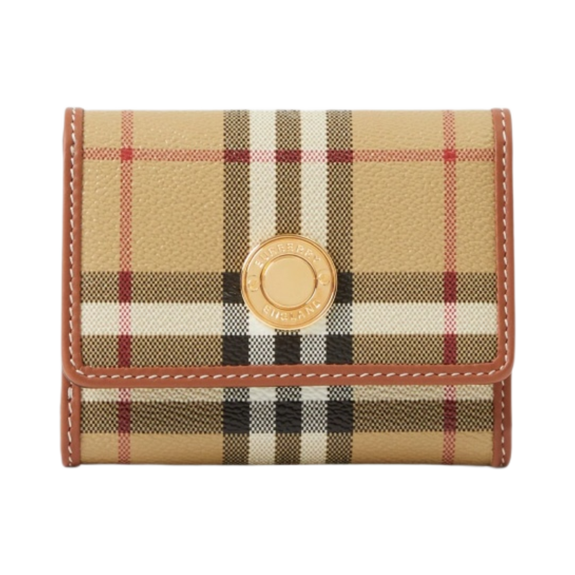 버버리 체크 레더 스몰 폴딩 지갑 아카이브 베이지