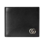 Gucci GG Marmont Smooth Leather Bi-Fold Wallet Black Silver