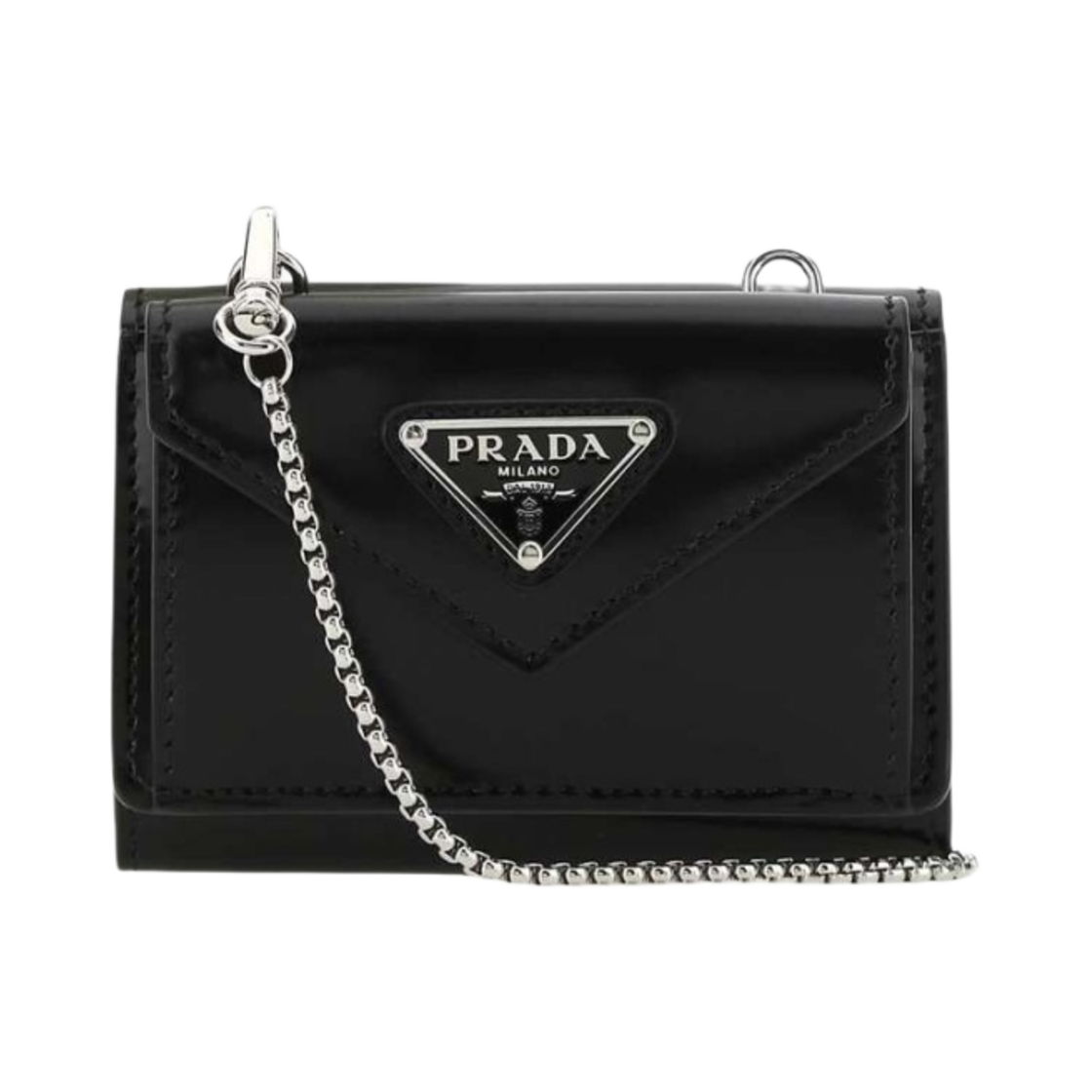 프라다 브러쉬드 레더 숄더 스트랩 카드 홀더 블랙