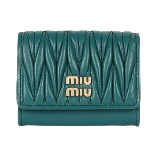Miu Miu Matelasse Nappa Leather Pocket Card Holder Lagoon Blue