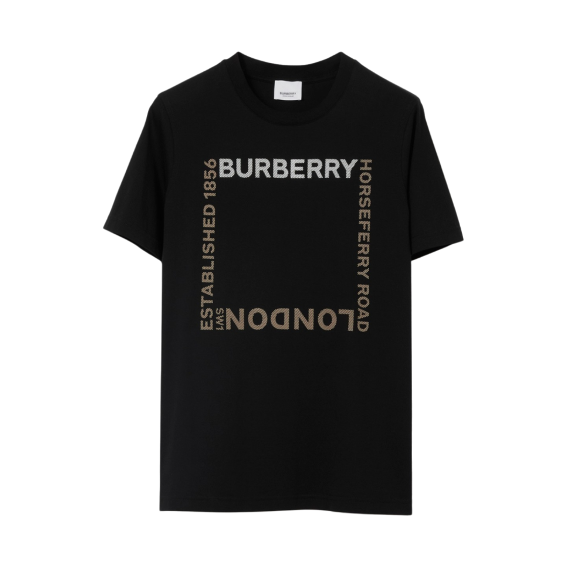 (W) 버버리 홀스페리 스퀘어 프린트 코튼 티셔츠 블랙((W) Burberry Horseferry Square Print Cotton T-Shirt Black) - 1
