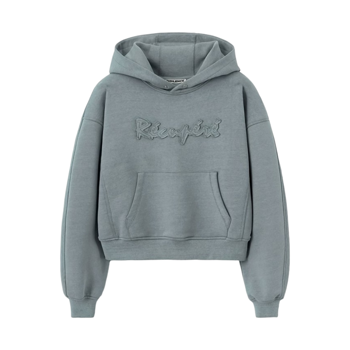 (W) 인사일런스 아플리케 캠페인 후드 블루 그레이((W) Insilence Applique Campaign Hoody Blue Grey)