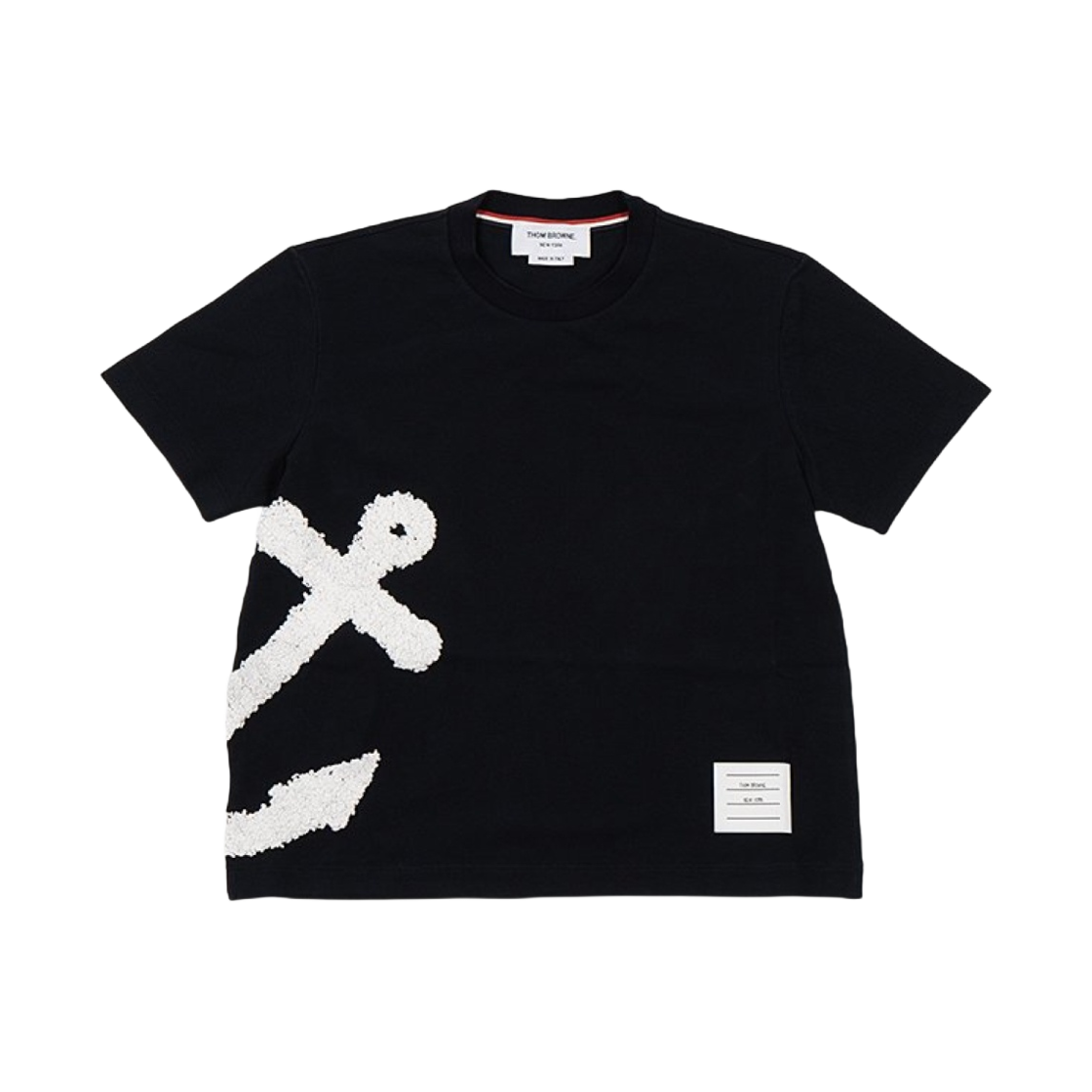 FJS147E-00050-415 (W) Thom Browne Pique Boucle Anchor Embroidered T-Shirt Navy