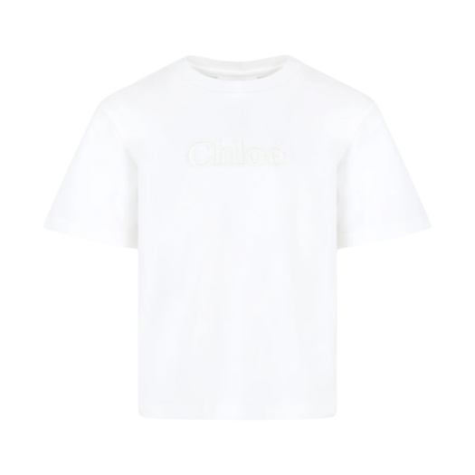 C20366-117 (Kids) Chloe Logo Embroidered T-Shirt White