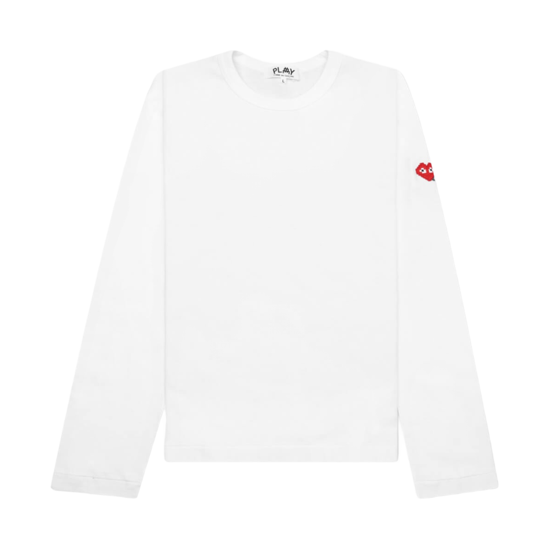 (W) 플레이 꼼데가르송 x 인베이더 더블 픽셀 하트 롱 슬리브 티셔츠 화이트((W) Play Comme des Garcons x Invader Double Pixel Heart Long Sleeve T-Shirt White) - 1