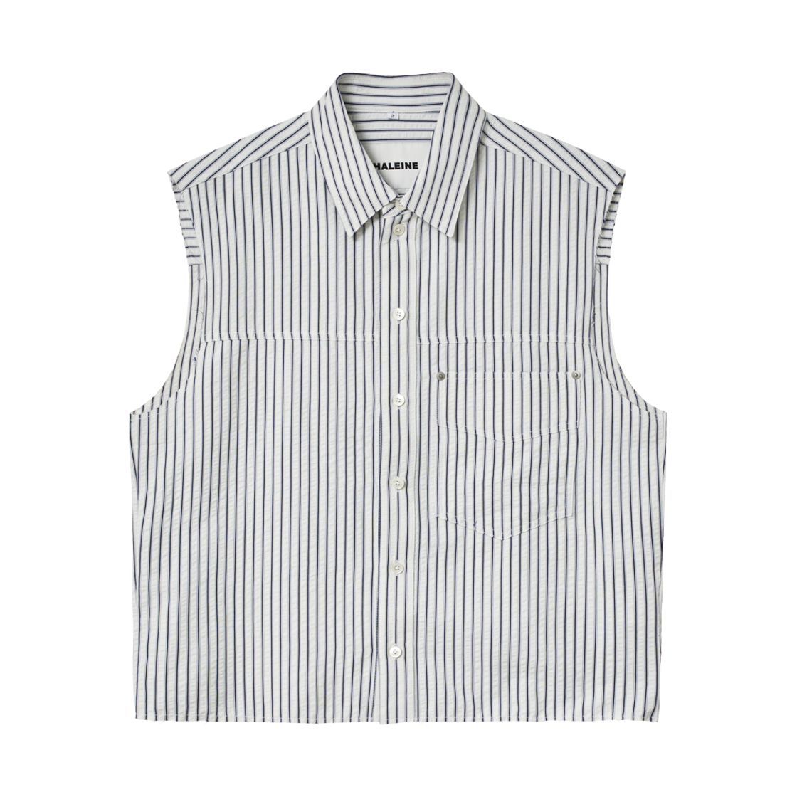 WT233 Haleine Cut-Off Striped Sleeveless Shirt Blue